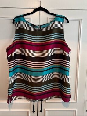 Talbots Striped Sleeveless Satin Shell in Teal, Magenta, Black & Cream